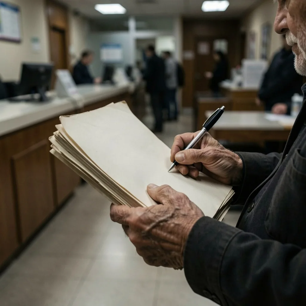 Manos sosteniendo un formulario bancario de papel