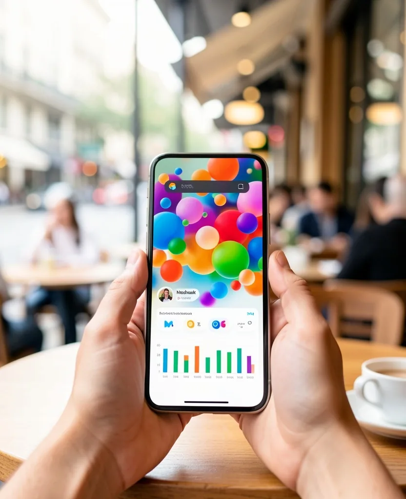 Manos sosteniendo un teléfono con una aplicación de finanzas personales abierta