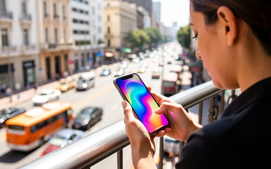 Persona usando una aplicación de neobanco en su teléfono móvil