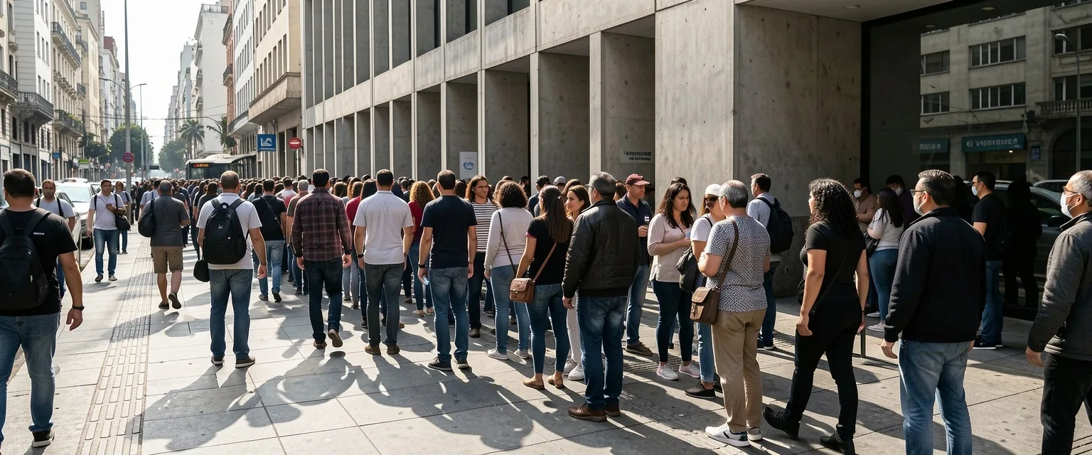 Fila extensa frente a sucursal bancaria cerrada en Buenos Aires